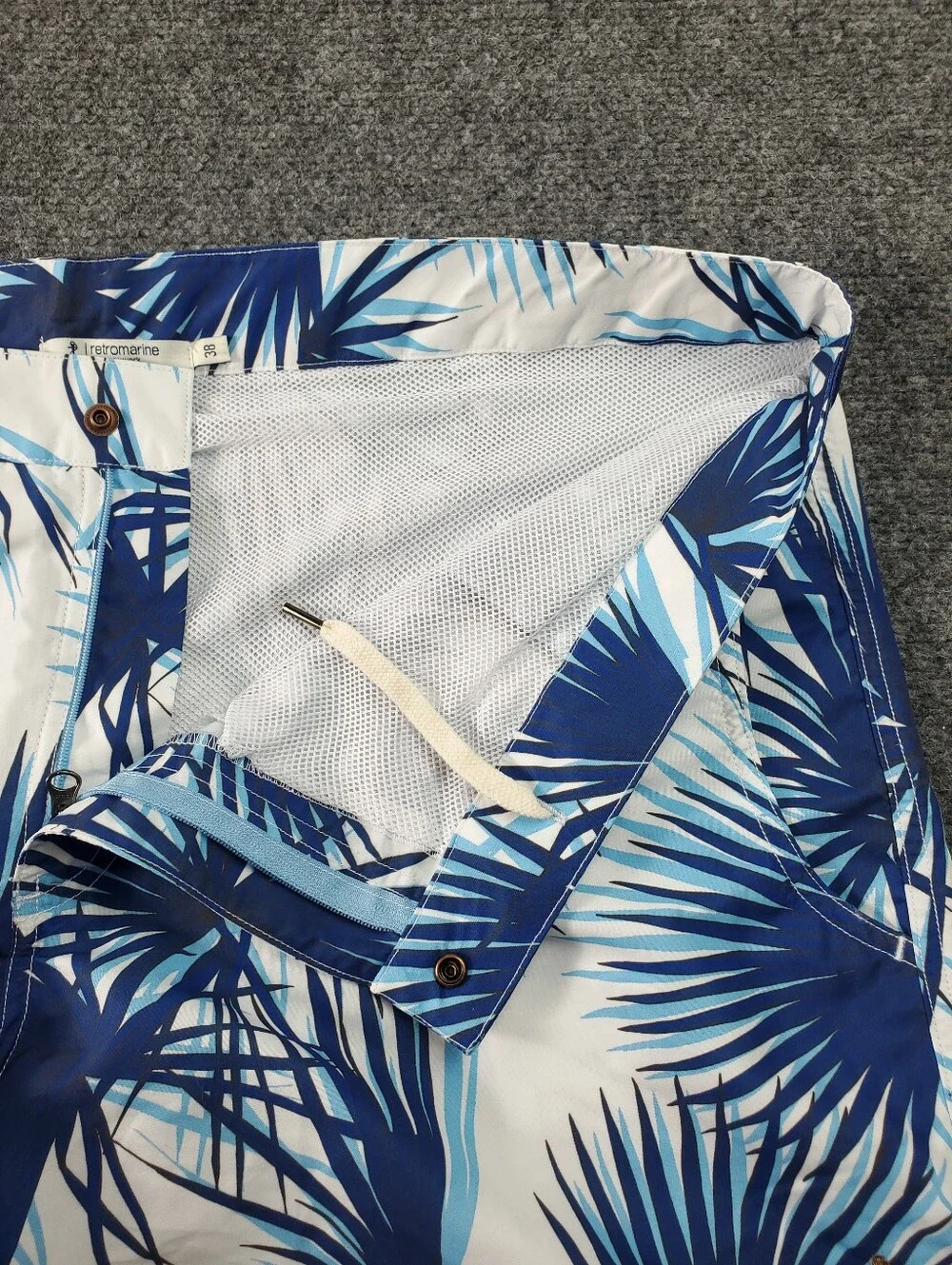 Retromarine New York Swim Trunks Mens 38 Tropical Hawaiian Print Blue White